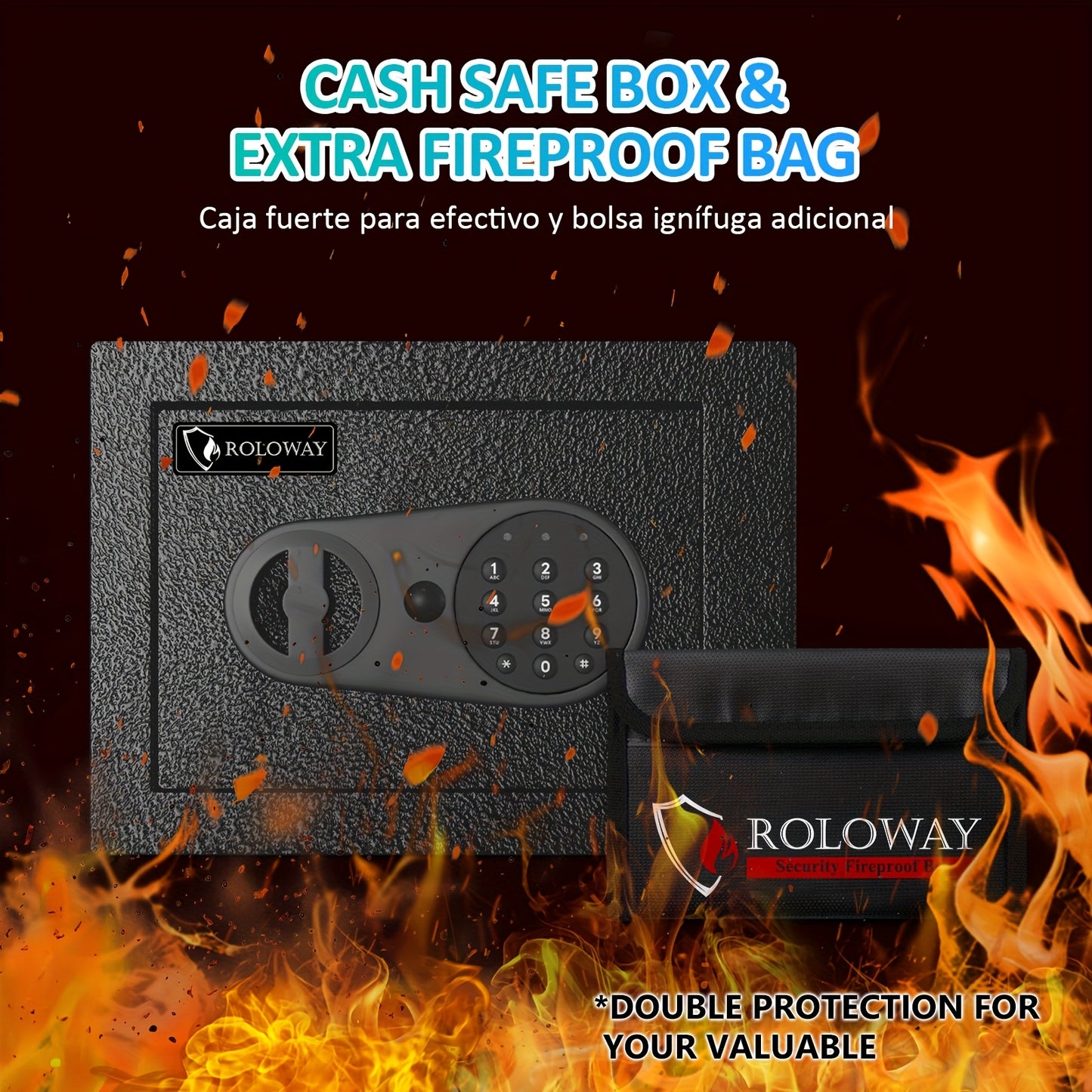 ROLOWAY Safe Box with Keys | Includes Heat-Resistant Fireproof Bag |Secure Home & Office Storage Solution (Black)Christmas Gifts, Boyfriend's Gift