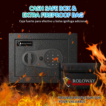 ROLOWAY Safe Box with Keys | Includes Heat-Resistant Fireproof Bag |Secure Home & Office Storage Solution (Black)Christmas Gifts, Boyfriend's Gift
