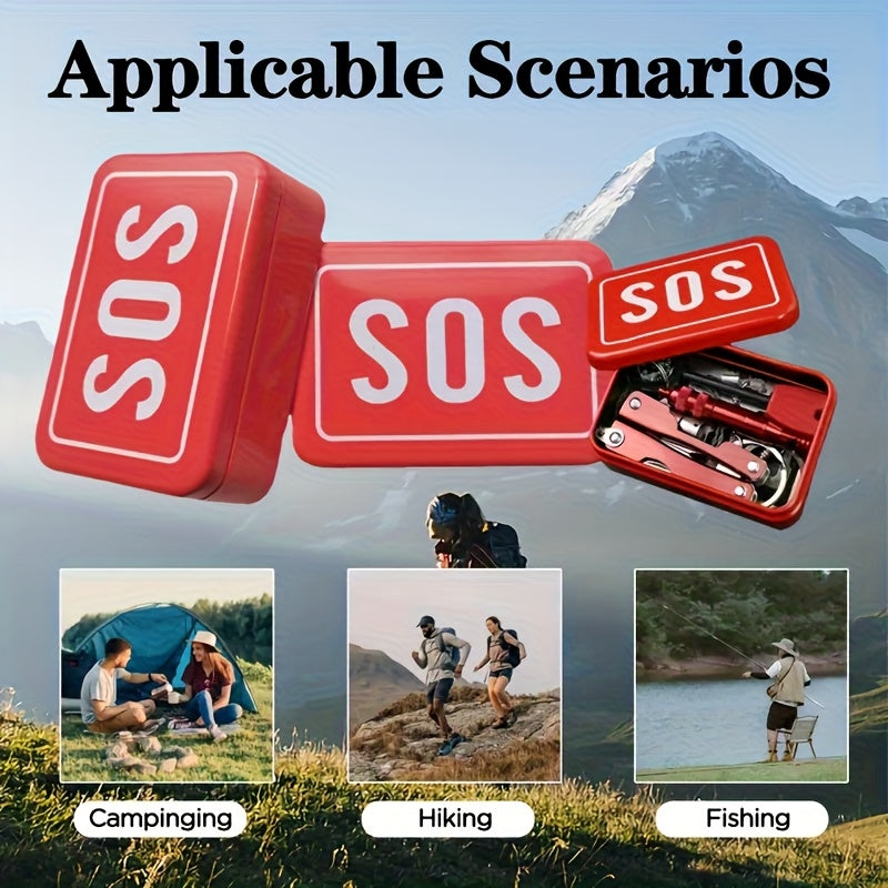 6pcs/ Set Outdoor Survival Gear Set With SOS Box - Red Emergency Kit, Compact Wilderness Survival Tool Kit With Multi-Tool, Whistle, Compass, Fire Starter & Paracord - Durable & Portable For Camping, Hiking, Backpacking, Hunting - All-in-One