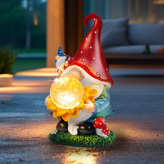 Solar Light Elf Resin Statue – Outdoor Garden Figurine That Automatically Lights Up at Night, Holiday Collectible Decor for Christmas, Easter, Halloween, Thanksgiving & Hanukkah, Patio Porch Desk Decor Gift