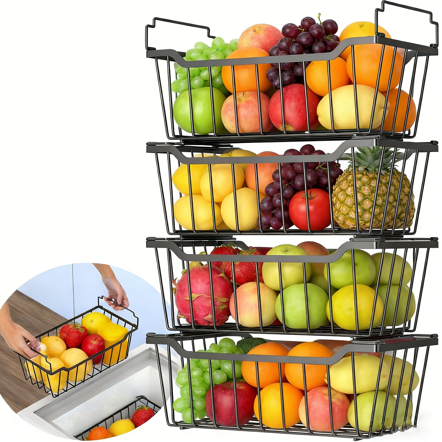 Stackable Freezer Organizer Bins with Foldable Handle - Efficient Refrigerator Storage Rack for Improved Space Utilization & Easy Access - Durable Design for Chest Freezer, Not Just for Freezers