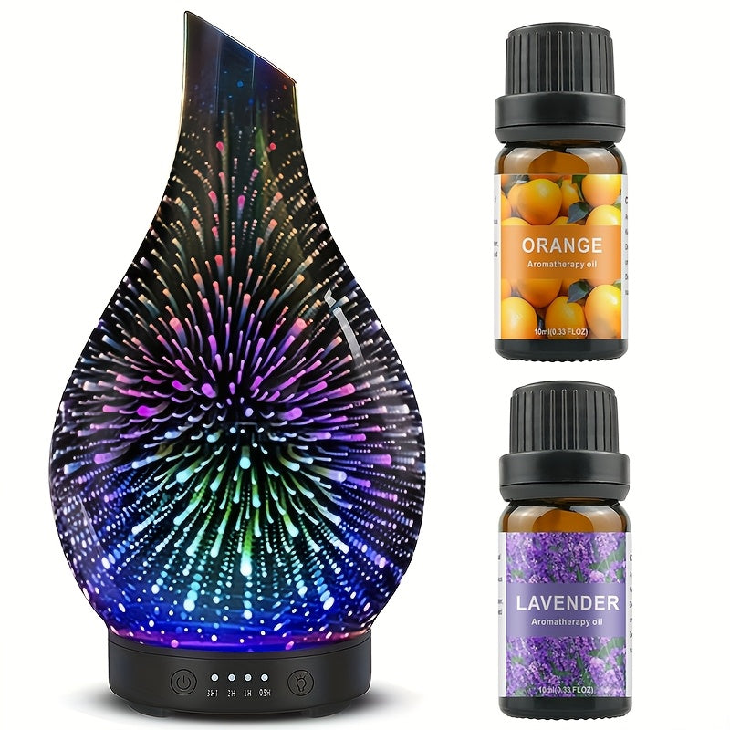 Essential Oil Diffuser Diffuser- 4.06 oz Glass Ultrasonic Cool Mist Oil Diffuser, Quiet with Waterless Auto Shut-Off, 4 Timer Setting, 7 Colors Night Light for Home (Silver)