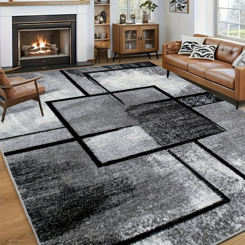 Large Black And White Geometric Area Rug - Ultra Soft, Non-Slip, Machine Washable with Rubber Backing. Low Pile, Non-Shedding. Multi-Color Option. for Living Room, Bedroom, Kitchen, Bathroom