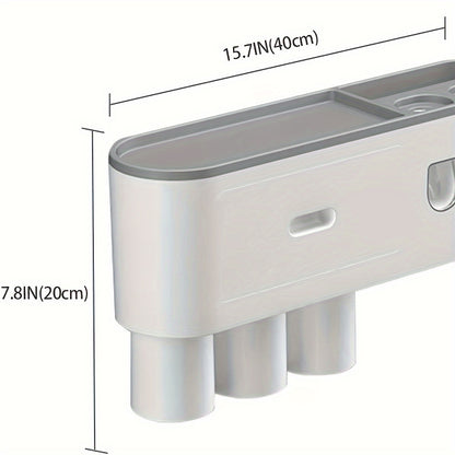 Wall-Mounted Toothbrush Holder Featuring a Double Automatic Toothpaste Dispenser And Squeezer Kit, Perfect for Valentine'S Day Gifts, Available from a Local Warehouse, Includes 3 Cups (Grey with 2 Toothpaste Dispensers And 3 Cups)