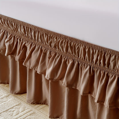 Double Ruffle Bed Skirt 16 Inch Drop, Elastic Wrap Around Bed Skirts For Twin Full Queen King Size Bed, Easy To Install Dust Ruffle, Machine Washable Soft Fabric, Multi Ruffle Bedskirt For Bedroom Bedding Home Decor