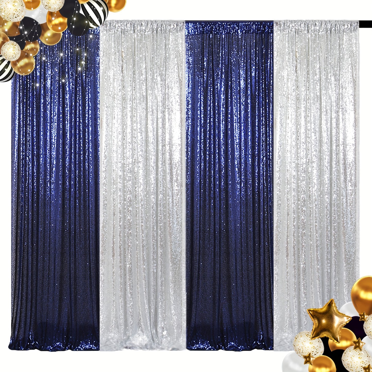 Shinybeauty Sequi Curtains 4Panels 2Ft X 8Ft Royal Blue Party Decoration Wedding Backdrop Curtains Glitter Background Backdrop Shimmer Curtain Backdrop 2 Colors Theme Curtains PHOTO BOOTH BACKDROP CURTAIN