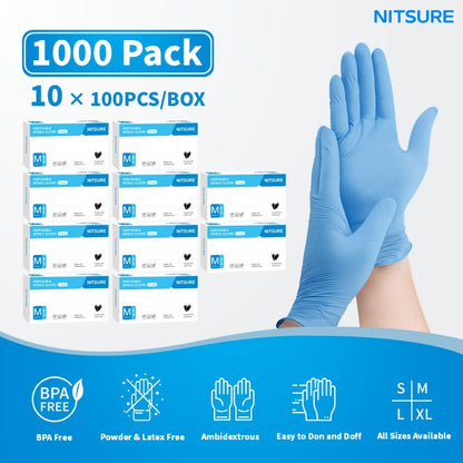 1000/501/201/101pcs Pack, Blue Nitrile Disposable Gloves, 5.5mil Thickness, Elastic Fit, Chemical-resistant, -free, Designed for Maintenance Teams, Suitable for Household Cleaning, Tattooing, Painting, Car Washing, Etc