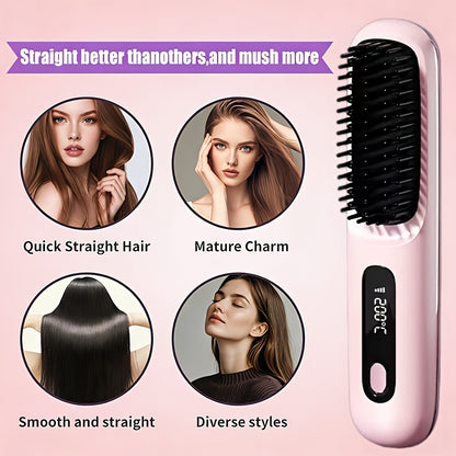 Portable Cordless Hair Straightening Brush, Mini Rechargeable Straightening Comb For Travel And Daily Styling