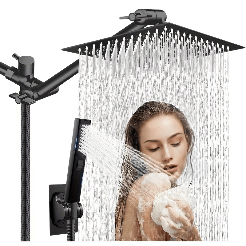 High Pressure Rainfall 12 Inch Shower Head/Handheld Showerhead Combo/ 12 Inch Adjustable Shower Extension Arm, 4-Spray, 78-inch Hose, Adhesive Showerhead Holder, Chrome,for Shower Use Only