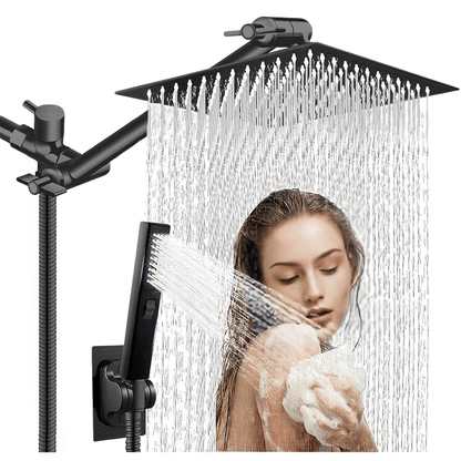 High Pressure Rainfall 12 Inch Shower Head/Handheld Showerhead Combo/ 12 Inch Adjustable Shower Extension Arm, 4-Spray, 78-inch Hose, Adhesive Showerhead Holder, Chrome,for Shower Use Only