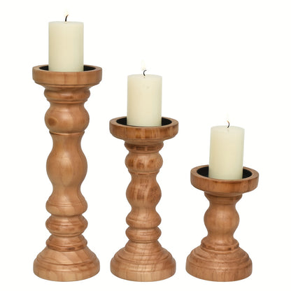Farmhouse Wood Pillar Candle Holder Set of 3 for Candlestick