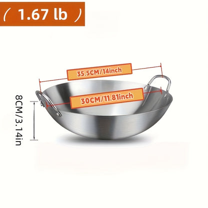 Heavy-Duty Stainless Steel Wok & Frying Pan Suitable for Gas/Induction/Electric Stoves, Professional Non-Stick Cookware with Ergonomic Handle, Compatible for Burners, Stir-Fry Pan for Gas, Induction, Electric Stovetops, Easy to Clean