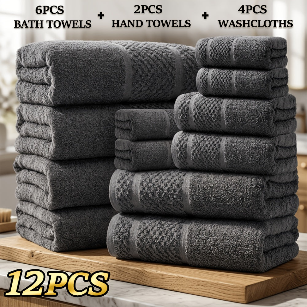 18/16/12pcs Bath Towel Set/12pcs Hand Towels Set, 450GSM, Solid Color Cotton Blended Towels, New Fall Spring Collection, Absorbent, Soft And Comfortable, Bathroom Supplies, Towels for Travel, Shower And Hotel