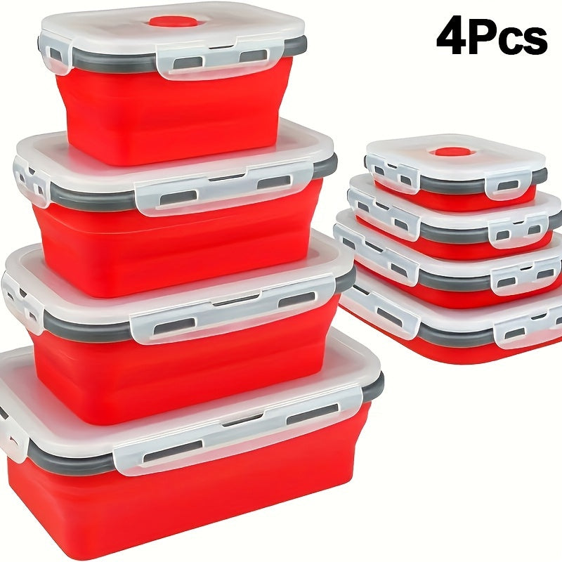 4pcs Foldable Meal Preparation Containers (four Sizes) Sealed, Ventilated, Microwave, Dishwasher, Refrigerator Safe - Perfect for RV Organization, Storage, Lunch, Meal Preparation, And Outdoor Snacks, Holiday Gifts