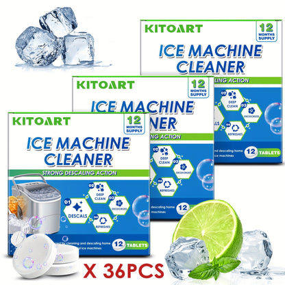 12 Ice Maker Cleaning Tablets - Gentle Formula for Deep Cleaning, Deodorizing & Scaling, Safe & Non-Toxic, No Residue, Sodium Chloride Formula, Compatible with All Ice Machines, 12pcs/24pcs/36pcs Three Specifications Are Available