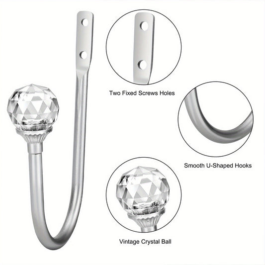 Crystal Curtain Holdbacks Wall Mounted 2-Pack Heavy Duty Metal Drapery Tieback Hooks Home Office Decor