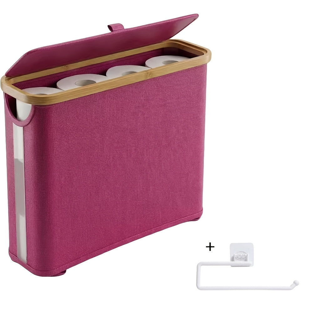 Toilet Paper Storage Basket with Bamboo Lid – Large Capacity Holds 9-12 Rolls | 600D Oxford Cloth Dustproof Bathroom Organizer | Modern Farmhouse Tissue Roll Holder for Bathroom