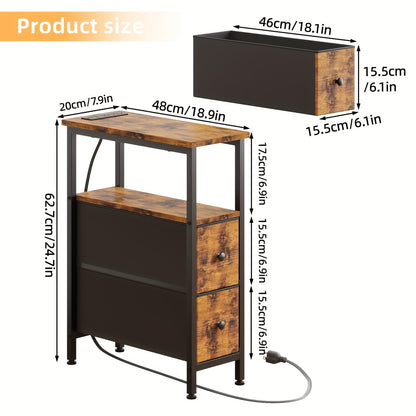 1pc/2pcs Narrow End Tables Living Room With Charging Station, Skinny Side Table With Fabric Drawers, Slim LED Nightstand For Bedroom, School And Dormitory Storage, Small Spaces, Couch, For Halloween And Christmas, Storage Drawer Units