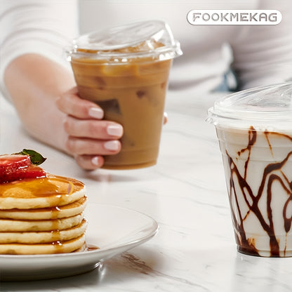 50 Sets Of Transparent PET Cups Without Straw Suction Lid for Coffee, Smoothies, Cold Drinks, Coffee Shops And Party Catering, Parties, Picnics, Travel And Various Activities, High Appearance And High Transparency, Disposable Cups 12/16/20/24oz for