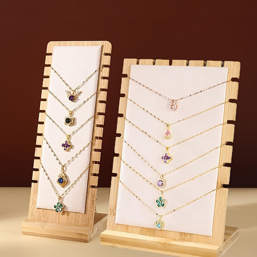 2pcs Bamboo Jewelry Necklace Display Stands with Multi-Hook Necklace Holders - -Standing Beige Tabletop Necklace Showcase for Necklace, Retail Store & - Sturdy Bamboo Rectangle Jewelry (No Tools, Jewelry Towers