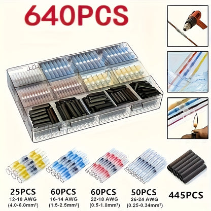 900/640/320pcs Solder Seal Wire Connectors, Butt Connector, Insulated Electrical ButtSplice Wire Terminals for Marine Automotive Boat Truck Wire Joint
