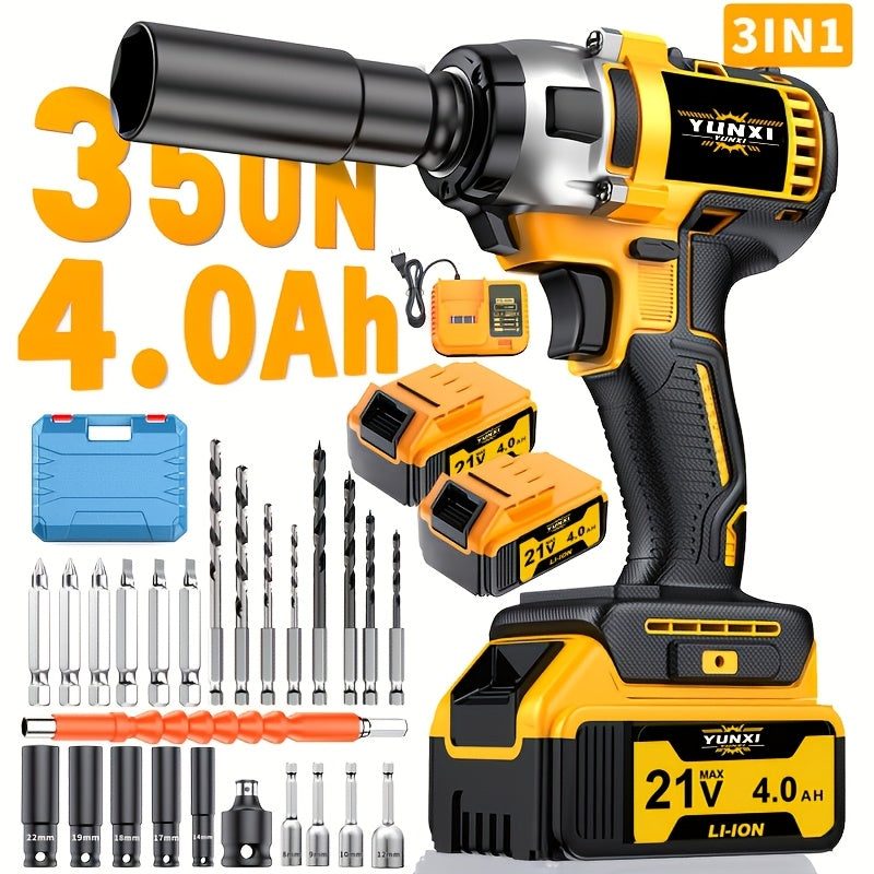 A Cordless Impact Wrench Set That Includes a Charger, Featuring a Lithium-Ion Wrench That Is Portable And Comes with a Quick Charger, Ideal for Home And Automotive Maintenance And Repair Tasks
