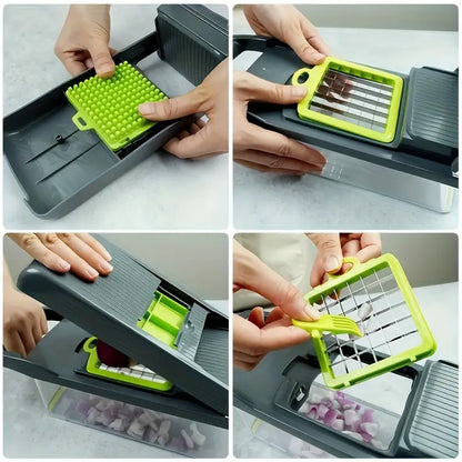 16-In-1 Vegetable Chopper, Professional Onion Chopper, Multi-Functional Food Chopper, Kitchen Vegetable Slicer And Dicer, Vegetable Chopper with 8 Blades, Carrot Chopper with Container Father Gift