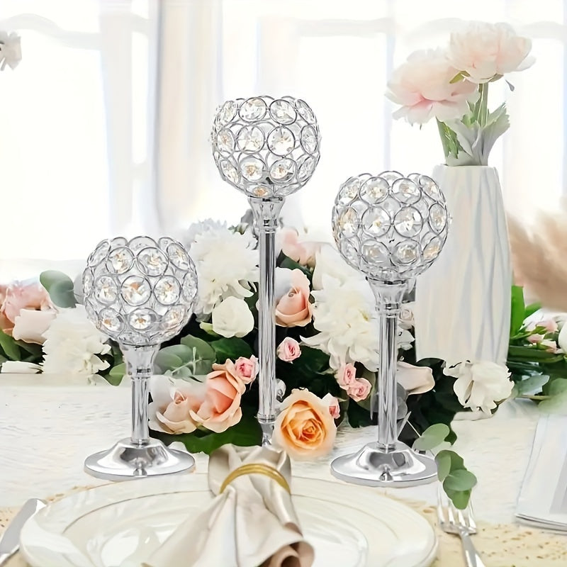 3pcs Crystal Candle Holder, Windproof Candle Holder, Christmas, Halloween Candlelight Dinner Photo Props, Wedding Anniversary Wedding Decoration, Home Hotel Decoration, Birthday Gift, Suitable for Table Center Decoration, Wedding, Catering