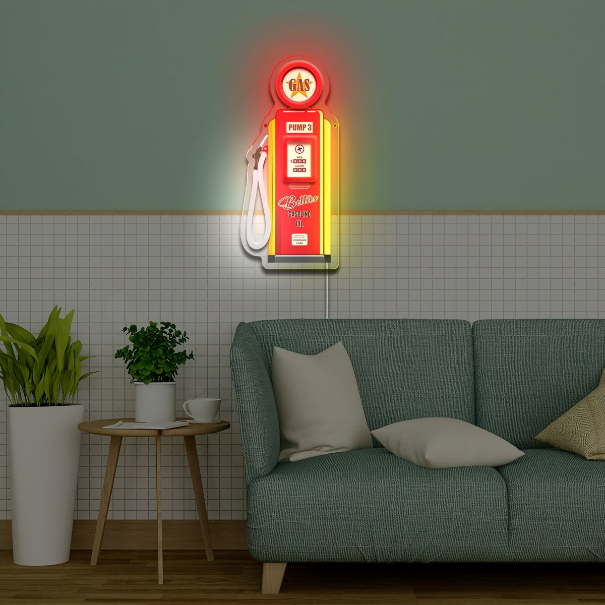 Retro Betz Gasoline Pump Neon Sign, USB Powered Wall Hanging Light with Switch Control, Multipurpose UV Reactive Art for Bedroom, Bar, and Festival Decor, No Battery Required