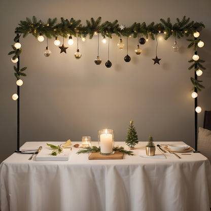 6.8ft Adjustable Black Metal Table Arch Stand with Clamps - Sturdy Multi-Table Design for Weddings, Birthdays, Christmas, Easter, Thanksgiving, Halloween, Hanukkah & More - No Electricity Needed Party Decor Supplies, Table Decorations, Celebration