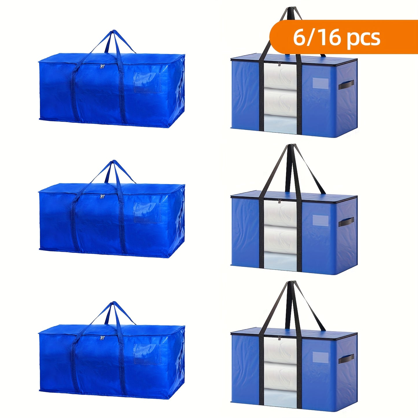 6pcs/16pcs Moving Bags Heavy Duty, 24.57gal/26.42gal Blue, Closet Storage And Storage System, Waterproof Storage Bags With Sturdy Handles And Zippers, Moving Storage, For Organizing Clothes, Moving Bags Heavy Duty Extra Large, For Halloween And Christmas