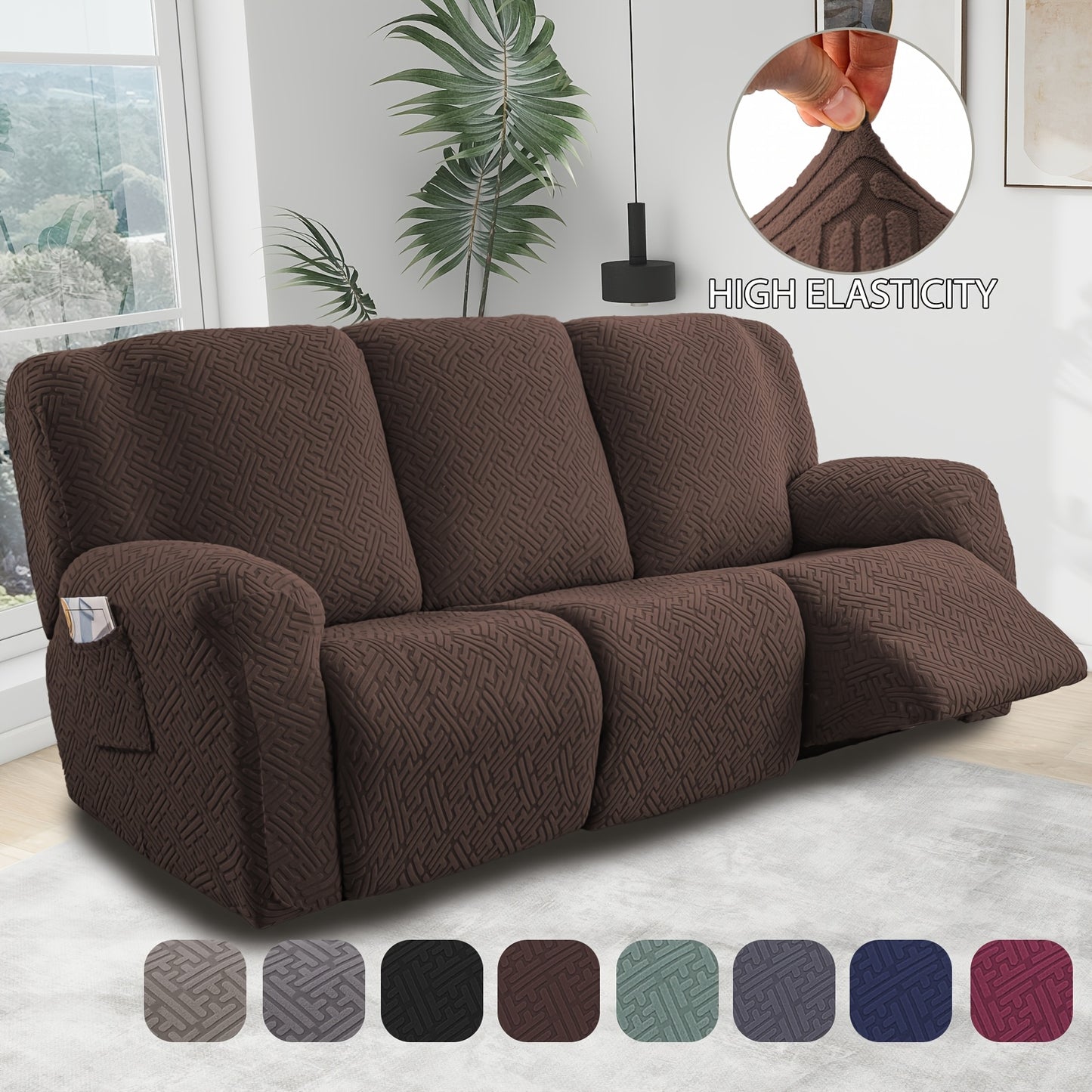 3SEATS 8pcs Recliner Slipcover Set, Flexible And Soft Slide Sleeve, Furniture Protector with Pocket, Suitable for Sofa Office Living Room