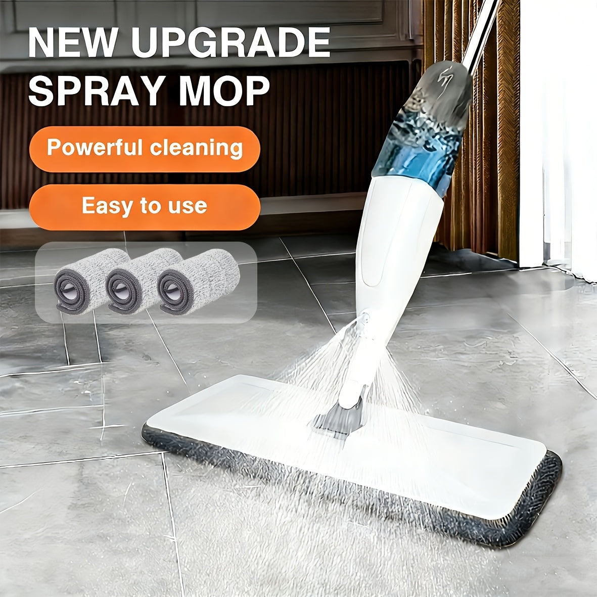 Spray Mop And Three Washable Pads. Water-Spraying Flat Mop. Mops for Floor Cleaning. Dry And Wet Dual-Purpose. Household Floor Mop. for Floor Cleaning. Suitable for Hardwood, Laminate, Tiles, Ceramics