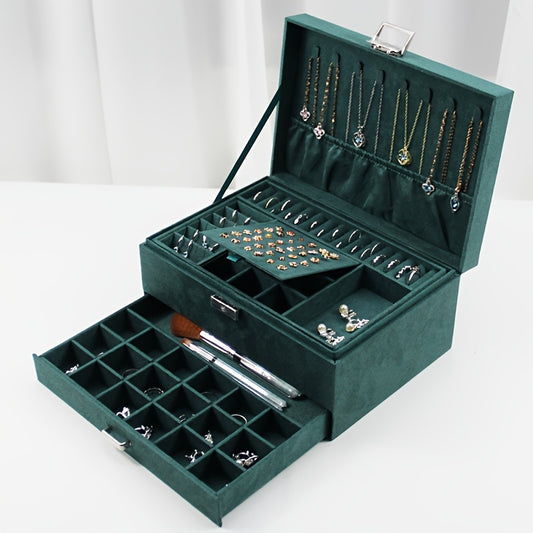 Luxury Velvet Jewelry Organizer Box with Drawers, High-End Jewelry Storage Case, Large Capacity, for Earrings, Rings, Necklaces, Bracelets, Travel Jewelry Organizer Box, Jewelry Boxes