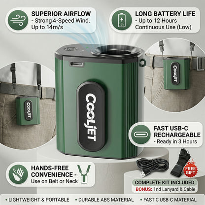 Neck-hanging Portable Waist Fan, Featuring an 18000RPM Powerful Brushless Motor, Four-speed Wind Adjustment, and a 5000mAh High-capacity Long-lasting Battery. Equipped with an LED Power Indicator, It Is Suitable for Outdoor Work, Camping