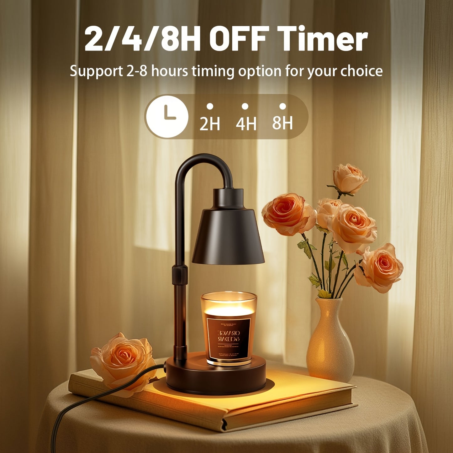 Candle Warmer Lamp 2 Pack with Timer & Dimmer – Electric Wax Warmer for Jar Candles, Adjustable Height 10.4–14.4", Black Metal, 2H/4H/8H Timer, 4-Level Dimming, Cozy Home Decor Gift