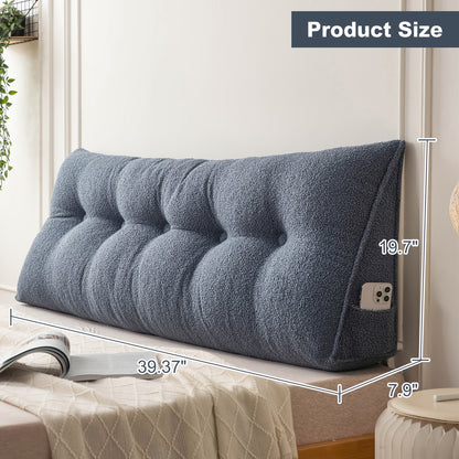Bed Wedge Pillow Headboard Pillow with Side Pockets Removable Washable Cover Teddy Velvet Reading Pillow Twin Queen King