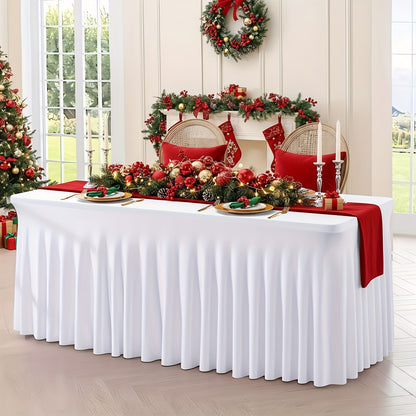 1pc/4pcs Table Skirt, Kitchen Spandex Black/White Table Skirt for Rectangle Tables 6ft, Table Covers for 6 Foot Tables, Washable And Wrinkle Resistant Stretch Rectangular Patio Table Cover for Event, Wedding, Banquet