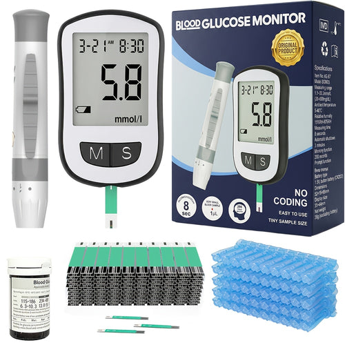 Blood Glucose Monitor Kit with 50 Test Strips & 50 Lancets - High Precision Glucometer Set for Home & Travel Diabetes Testing, Lancing Device Included, Compact Blood Sugar Test Kit