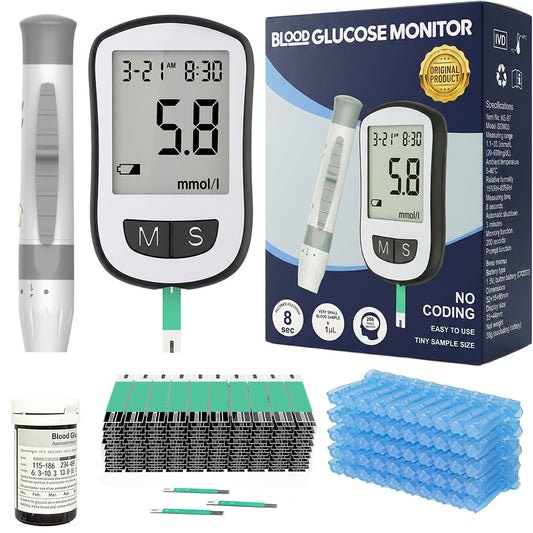 Blood Glucose Monitor Kit with 50 Test Strips & 50 Lancets - High Precision Glucometer Set for Home & Travel Diabetes Testing, Lancing Device Included, Compact Blood Sugar Test Kit