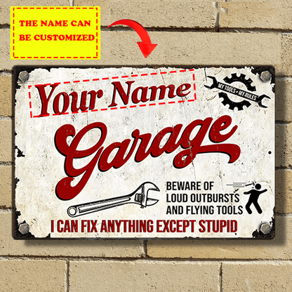 Personalized Metal Garage Sign - Custom Aluminum Wall Decor for Man Cave, Workshop & Home - Vintage Style, High Gloss Finish, Horizontal 12x8 Inch