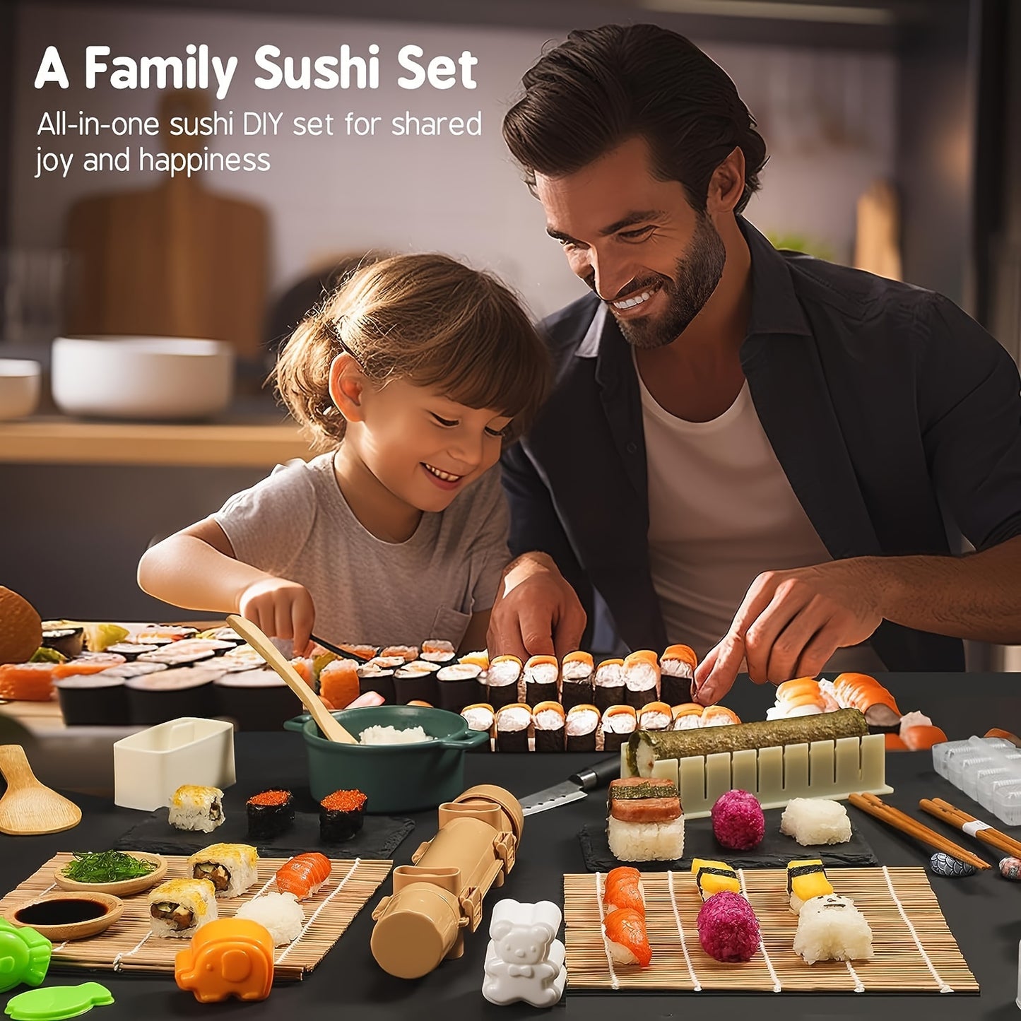 9/27pcs Sushi Making Kit [Parent-Child] with Rice Roll Molds, Tool for Home Beginners, Includes Mats, Rice Paddle, Knife, Chopsticks And Guide Book, Perfect for Rice Balls, Sushi Roll Maker, Gifts for School, Camping