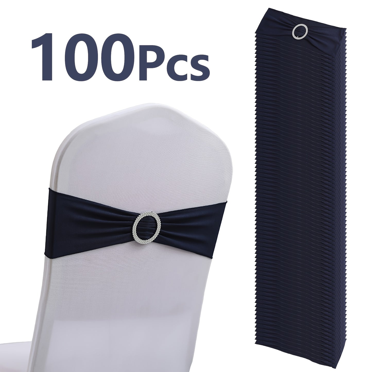 100pcs Milk Milk Fiber Fabric & High-Stretch Spandex Blend Theme Chair Sashes | Resilient Dining Chair Sash Bands with Buckle & Snap-Back Elasticity for Wedding, Party, Banquet Decor