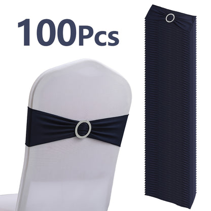 100pcs Milk Milk Fiber Fabric & High-Stretch Spandex Blend Theme Chair Sashes | Resilient Dining Chair Sash Bands with Buckle & Snap-Back Elasticity for Wedding, Party, Banquet Decor
