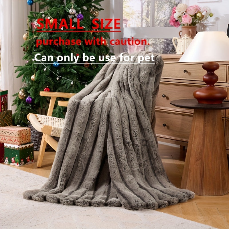 A Faux Rabbit Fleece Blanket, Double Layer Thickened, All Season, King/Queen Size, Winter Blankets Soft Warm, Throw For Adults Reversible Machine Washable Blanket, For Home, Car, Office, Travel, Couch Cover, Christmas, Halloween Gift, Birthday Gift