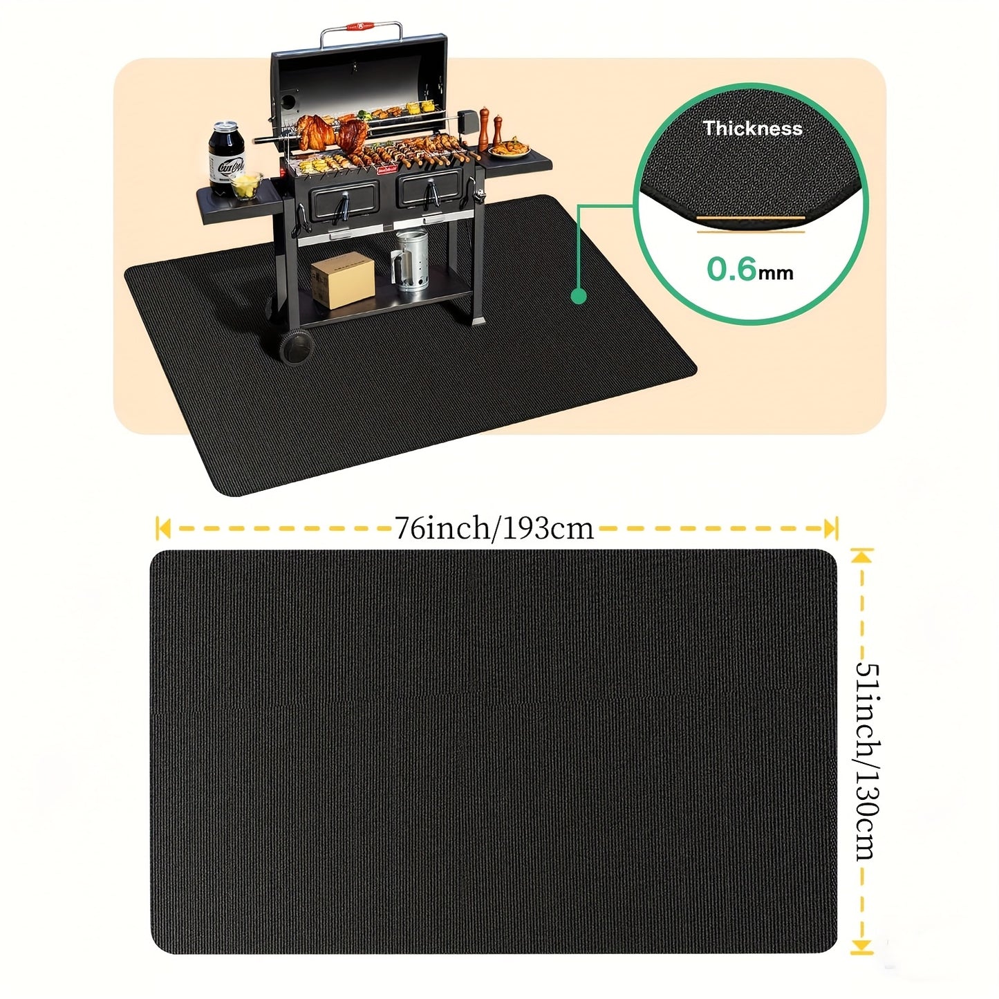 Large BBQ Grill Mat That Is Double-Sided, Fireproof, And Heat-Resistant, Suitable for Outdoor Grills, Fireplaces, Fire Pits, And Smokers. It Serves As a Waterproof And Oil-Proof Protector for Decks And Patios, And Is Easy to Clean