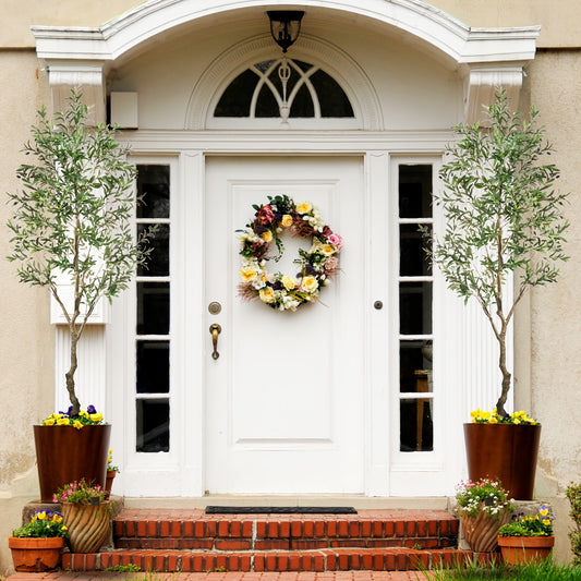 Artificial Olive Tree Indoor 5FT/6FT/7FT/8FT, Potted Tall Faux Olive Tree for Home Office Living Room Bathroom Bedroom Floor Fronted Door Decor, Large Fake Silk Olive Tree Plant with Lifelike Trunk Branch Fruits Leaves Outdoor Decor Additions