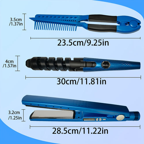 3-in-1 Hair Styling Set: Includes A Curling Iron, Straightener, And Styling Comb. This Product Is Anti-scalding And Can Meet Diverse Styling Needs, Such As Creating Big Waves, Straight Hair, Or Curls. It's A Top Choice for Mother's Day/Birthday/Gift.