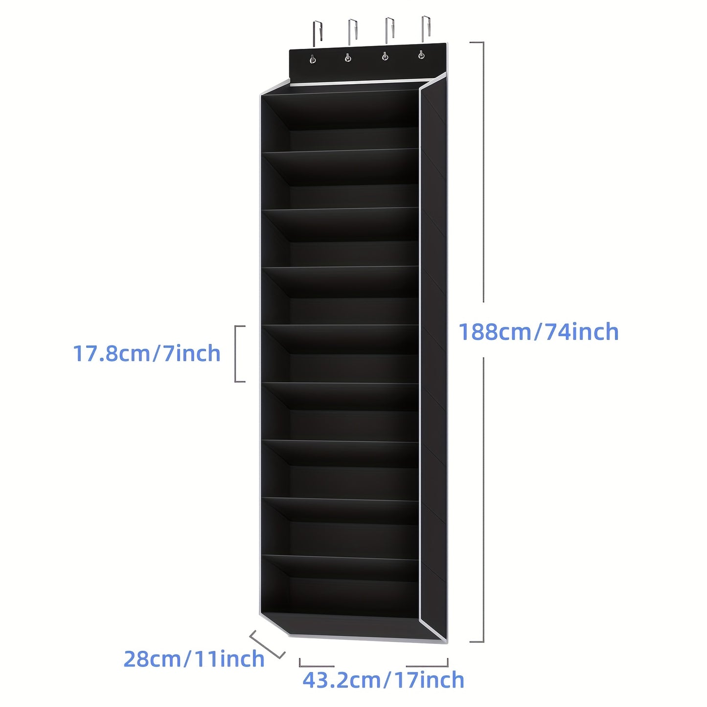 10-Tier Large Capacity Over-the-Door Shoe Rack, Hanging Storage Organizer with 4 Metal Hooks, Holds Up to 20 Pairs of Shoes