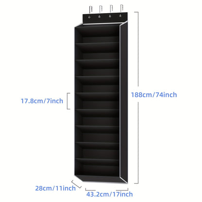 10-Tier Large Capacity Over-the-Door Shoe Rack, Hanging Storage Organizer with 4 Metal Hooks, Holds Up to 20 Pairs of Shoes